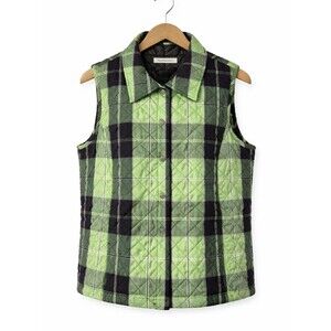 Rebecca Malone Green Black Buffalo Plaid Quilted Snap Front Cottagecore Vest